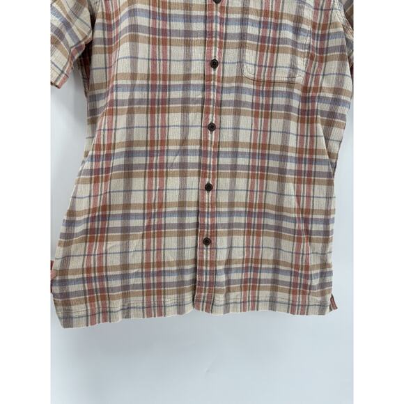 Patagonia Button Down Shirt Mens Medium Beige Red Plaid Short Sleeve 100% Cotton - Picture 9 of 16